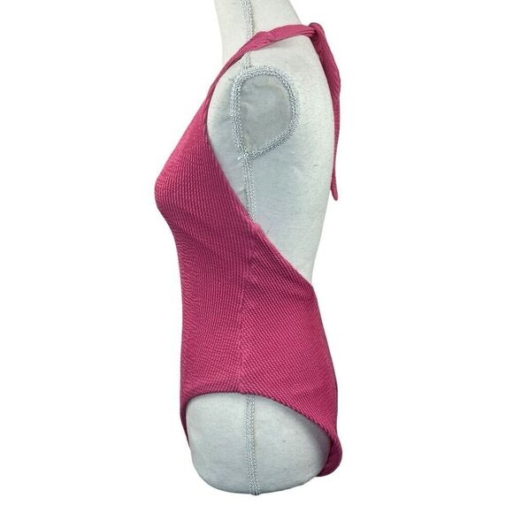 Veronica Beard Pink Salis One Piece Halter Swimsuit Size S Textured - Picture 8 of 14